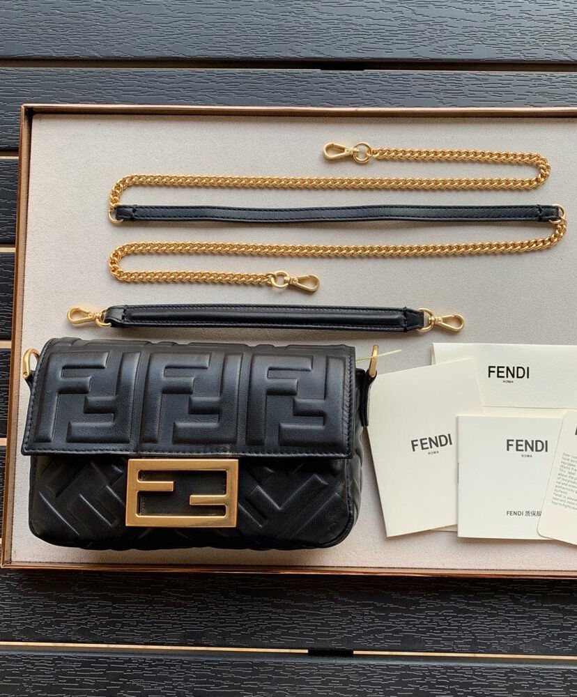 Fendi Mini Baguette Leather Bag 8BS017 Black